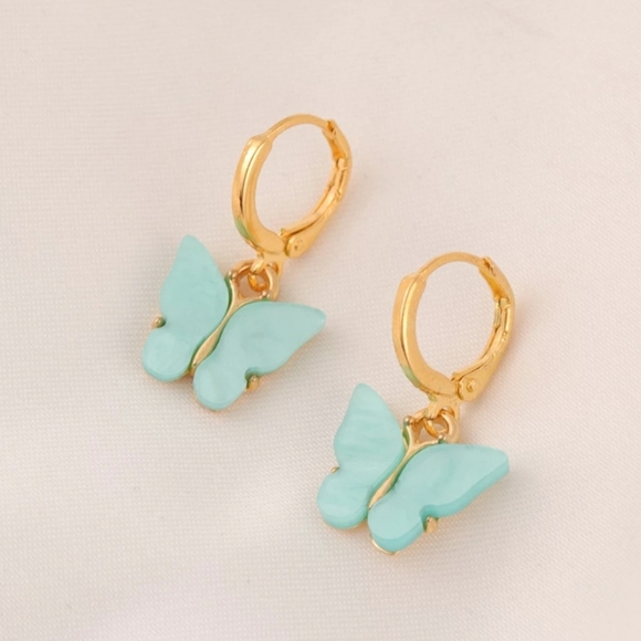 Glitter Babes Beauty Jewelry - Blue Butterfly Earrings Gold Dainty
